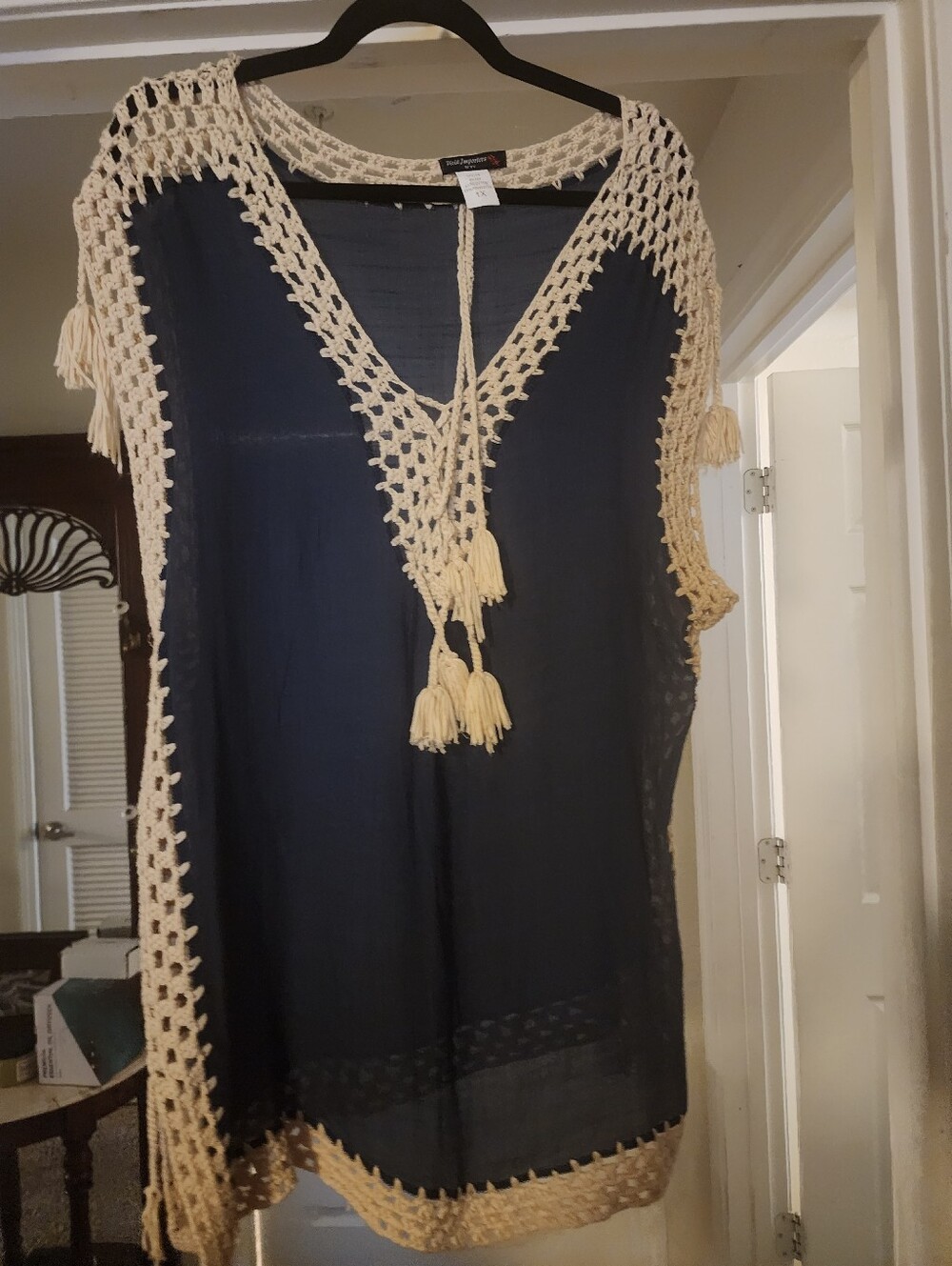 Bohemian Navy Crochet-Trim Sleeveless Top - Beach Cover-Up